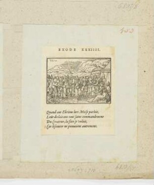 Moses verkündet den Israeliten die Gesetze, aus: Claude Paradin, "Quadrins historiques de la Bible", Lyon 1558