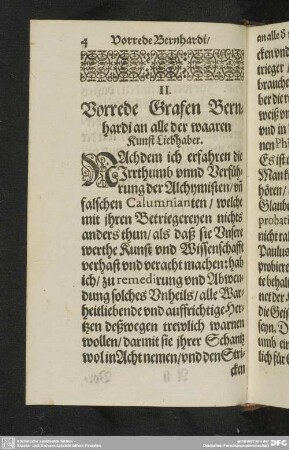 Vorrede Grafen Bernhardian an alle der waaren KunstLiebhaber.