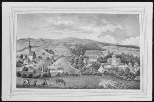Leutersdorf-Spitzkunnersdorf. Ansicht von Hainewalde mit der Spitzkunnersdorfer Windmühle im Hintergrund
