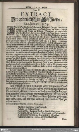 Num. X. Extract Zweybrückischen Abschieds, de 6. Januarii, 1564