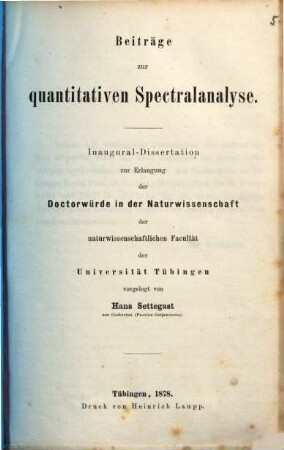 Beiträge zur quantitativen Spectralanalyse