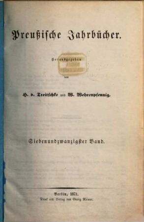 Preußische Jahrbücher. 27. 1871