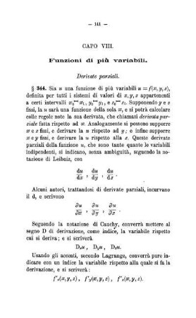 Capo VIII. Funzioni di più variabili.