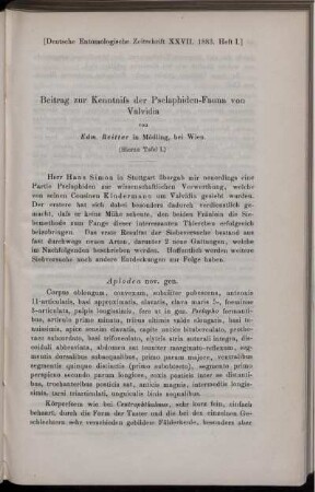 Beitrag zur Kenntniss der Pselaphiden-Fauna von Valvidia
