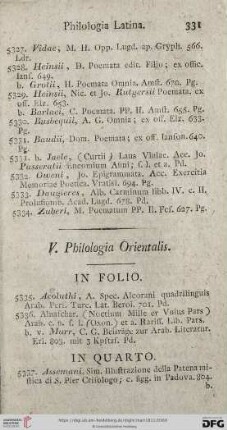 V. Philologia Orientalis