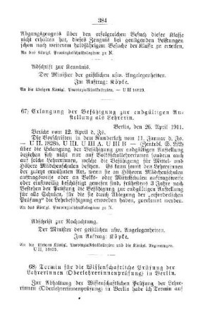 Erlangung der Befähigung zur endgültigen Anstellung als Lehrerin [E. Höhere Lehranstalten für die weibliche Jugend]