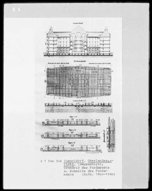 Längsschnitt und Grundriß des Fundaments des Oberlandesgerichts in Düsseldorf