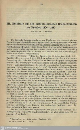 Resultate aus den meteorologischen Beobachtungen zu Dresden 1876-1885