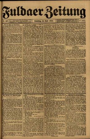 Erste Ausgabe vom Samstag, den 18. September 1920.