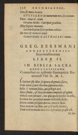 Greg. Bersmani Annaebergensis Encomiasticorum Liber II.