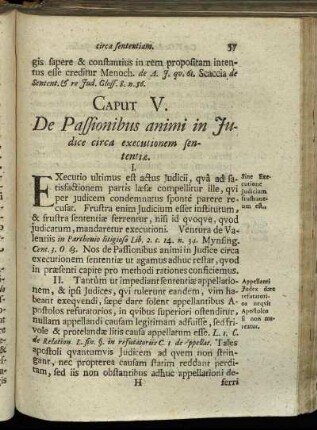 Caput V. De Passionibus animi in Judice circa executionem sententiæ.