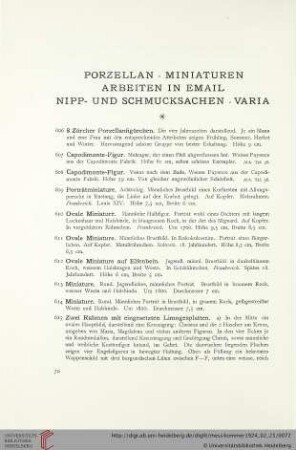 Porzellan – Miniaturen – Arbeiten in Email – Nipp- und Schmucksachen – Varia (Nr. 606-663)
