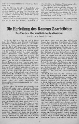 Die Herleitung des Namens Saarbrücken