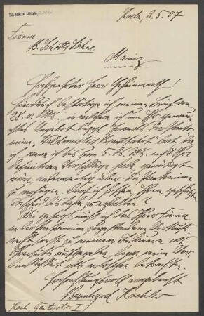 Brief an B. Schott's Söhne : 03.05.1907