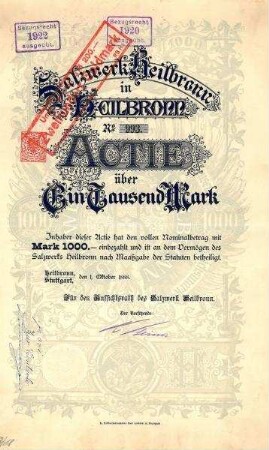 Aktie der Salzwerk Heilbronn AG Nr. 993