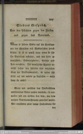 Siebtes Gespräch. Von den Pflichten gegen den Fürsten und gegen das Vaterland