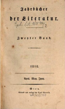 Jahrbücher der Literatur. 2. 1818