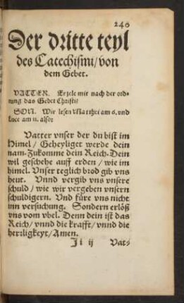 Der dritte teyl des Catechismi/ von dem Gebet.