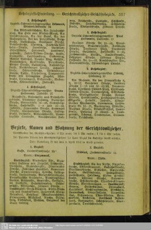 Bezirke, Namen und Wohnung der Gerichtsvollzieher