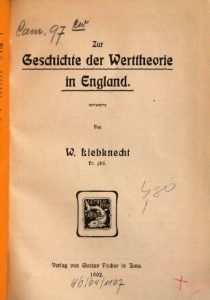 Zur Geschichte der Werttheorie in England