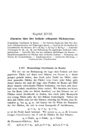 Kapitel XVIII. Allgemeine Sätze über dreifache orthogonale Flächensysteme.