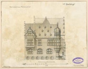 Rathaus, Bonn-Poppelsdorf Monatskonkurrenz Juli 1894: Aufriss Straßenansicht (Kessenicher Straße) 1:150; Maßstabsleiste