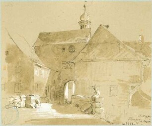 Tengen Blick von der Brücke auf das Stadttor von außen