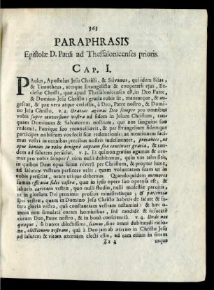 Paraphrasis Epistolae D. Pauli ad Thessalonicenses prioris.