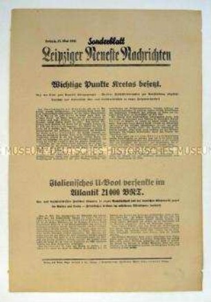 Sonderblatt der "Leipziger Neuesten Nachrichten" zur Besetzung Kretas durch deutsche und italienische Truppen