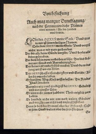 Auch mag man zur Dancksagung/ nach der Communion dieser Psalmen einen nemmen ...