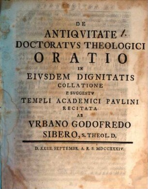 De antiquitate doctoratus theologici oratio