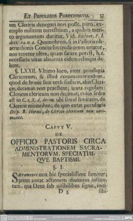 Caput V. De Officio Pastoris Circa Administrationem Sacramentorum, Speciatimque Baptismi