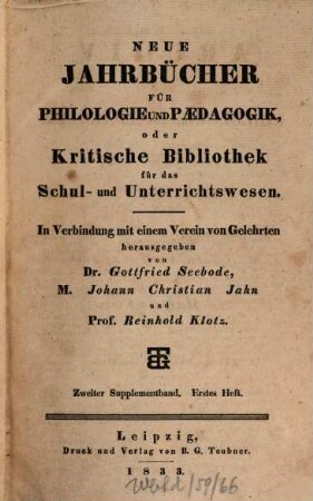 Archiv für Philologie und Pädagogik. 2, 2. 1833