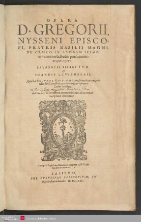 Opera D. Gregorii, Nysseni episcopi, fratris Basilii Magni