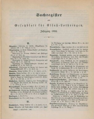 Sachregister zum Gesetzblatt für Elsaß-Lothringen. Jahrgang 1890