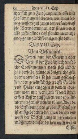Das VIII. Cap. Von Vestungen