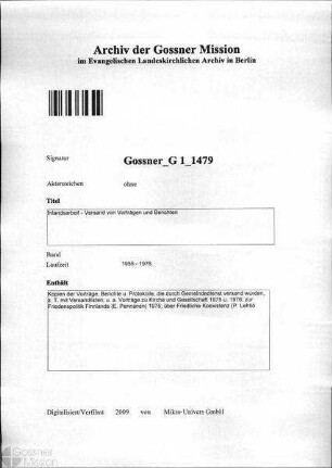 Inlandsarbeit - Versand von Vorträgen und Berichten