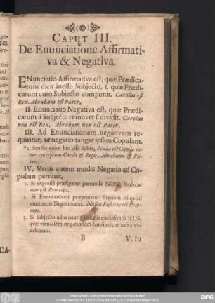Caput III. De Eunciatione Affirmativa & Negativa.