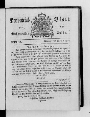 Num. 15, Ausgabe vom 12. April 1820
