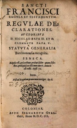 Sancti Francisci Regvla Et Testamentvm