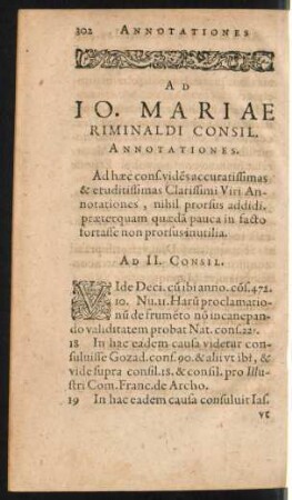Ad Io. Mariae Riminaldi Consil. Annotationes.