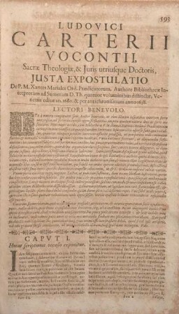 Ludovici Carterii Vocontii, ... Justa Expostulatio ...