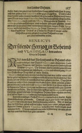 Henricus Der sibende Hertzog in Beheimb nach Vladislao dem andern Könige in Behaimb