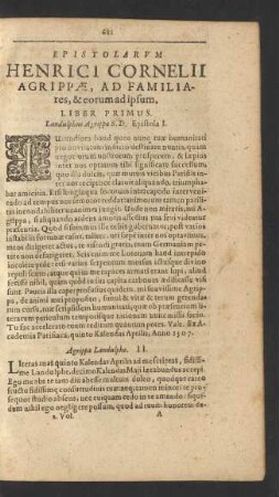Epistolarvm Henrici Cornelii Agrippae, Ad Familiares, & eorum ad ipsum.