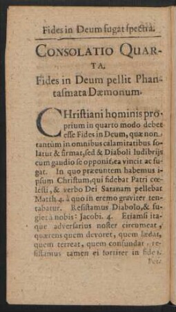 Consolatio Quarta. Fides in Deum pellit Phantasmata Daemonum.
