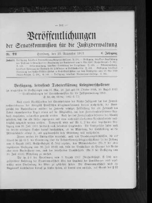 Verfügung, betreffend Todeserklärung Kriegsverschollener