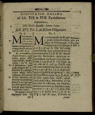 Disputatio Decima ad Lib. XVI. & XVII. Pandectarum
