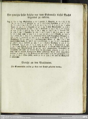 Der geneigte Leser beliebe vor dem Gebrauche dieses Buchs folgendes zu ändern