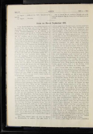 Asien im Monat September 1911.