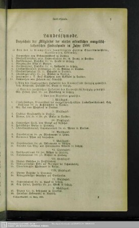 C. Landessynode : Verzeichnis der Mitglieder der vierten ordentlichen evangelisch-lutherischen Landessynode im Jahre 1886